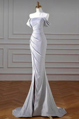 Elegant Mermaid Off The Shoulder Neckline Short Sleeves Slit Prom Dresses Long Evening Dress HZ1024
