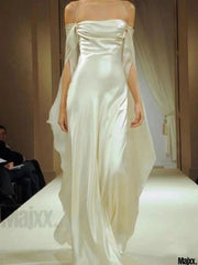Cute A line Off The Shoulder Long Sleeves Ivory Prom Dresses Long Evening Dress HZ1024