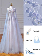 Elegant A line Jewel Sequin Prom Dresses With Beads Long Evening Dress HZ1024