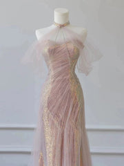 Pretty Mermaid Sweetheart Pink Sequin Prom Dresses With Ruffle Long Evening Dress HZ1024