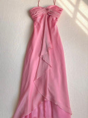 Pretty A line Halter Sleeveless Pink Chiffon Prom Dresses Long Evening Dress HZ1024