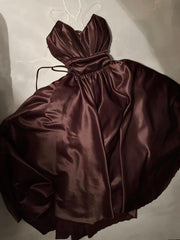 Classy High Low Spaghetti Straps Brown Satin Prom Dresses Evening Dress HZ1024