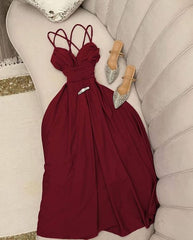 Classy A Line Spaghetti Straps Burgundy Long Prom Dresses Evening Dress HZ1024