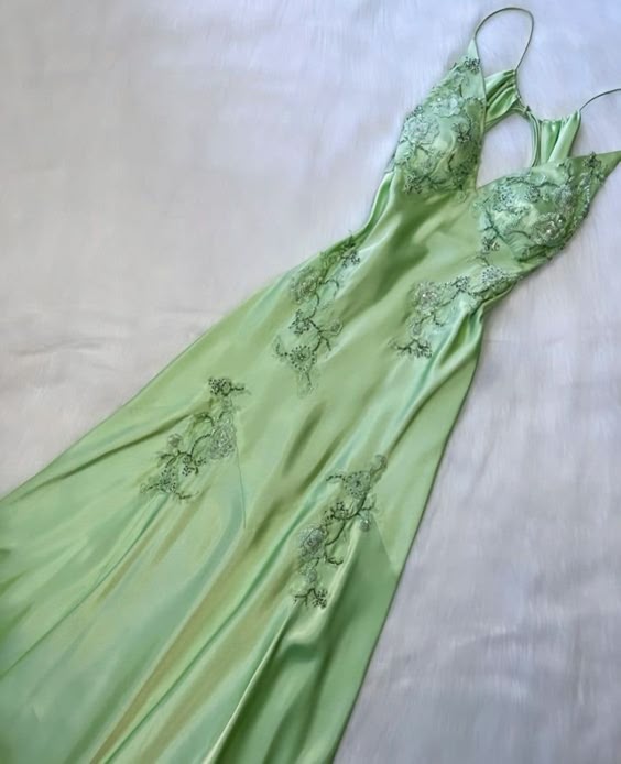 Gorgeous A Line Spaghetti Straps Mint Green Long Lace Prom Dresses Evening Dress HZ1024