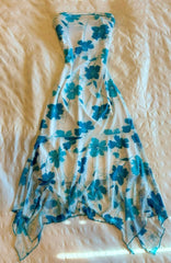 Gorgeous A Line Strapless Blue Long Floral Prom Dresses Evening Dress HZ1024