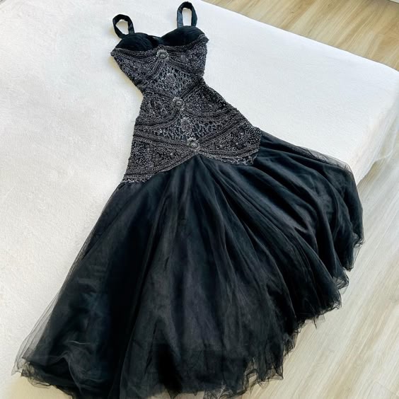 Gorgeous Mermaid Spaghetti Straps Black Long Tulle Prom Dresses Evening Dress HZ1024