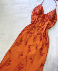 Gorgeous Mermaid Spaghetti Straps Orange Long Tulle Prom Dresses Beads Evening Dress HZ1024