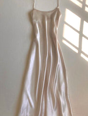 Simple A Line Spaghetti Straps Long Silk Satin Prom Dresses Evening Dress HZ1024