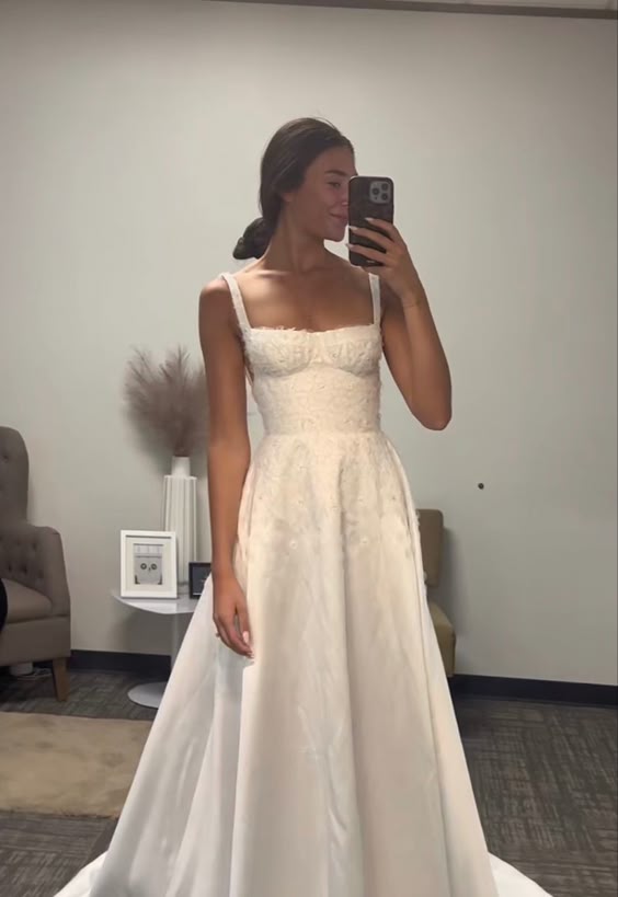 Elegant A Line Spaghetti Straps Long Satin White Prom Dresses Evening Dress HZ1024