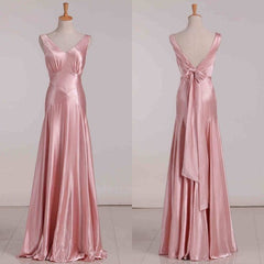 Gorgeous Mermaid V Neckline Long Satin Prom Dresses Beads Evening Dress HZ1024