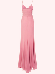 Vintage Mermaid Spaghetti Straps 90s Pink Chiffon Prom Dresses Evening Gowns HZ1024
