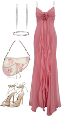 Vintage Mermaid Spaghetti Straps 90s Pink Chiffon Prom Dresses Evening Gowns HZ1024