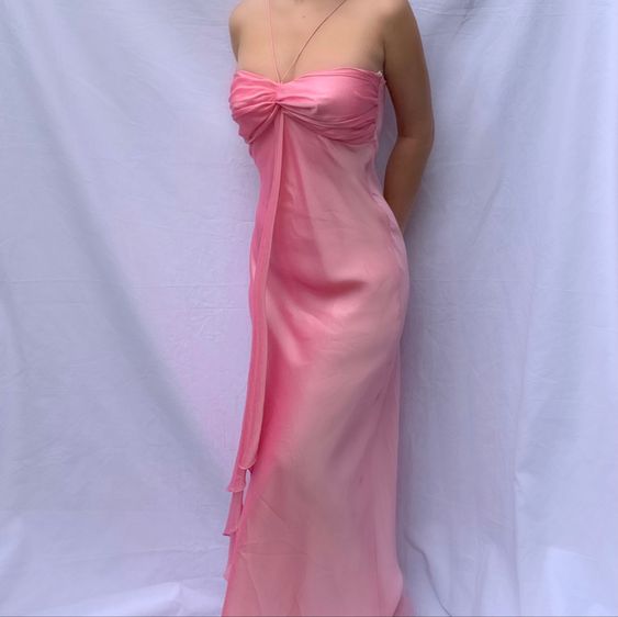 Vintage A Line Halter 90s Pink Chiffon Prom Dresses Evening Gowns HZ1024