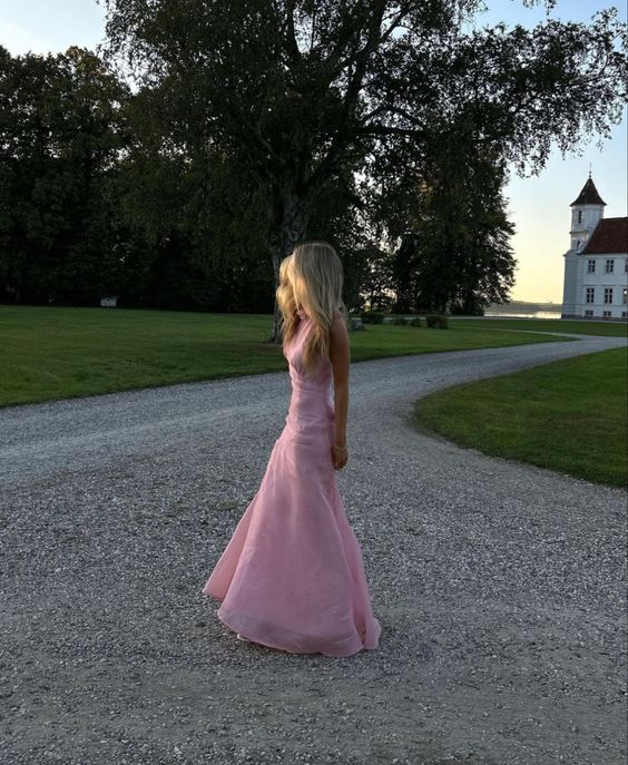 Gorgeous Mermaid High Neckline Pink Slit Tulle Long Prom Dresses Evening Dress HZ1024