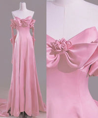 Modest A Line Off The Shoulder Pink Satin Long Prom Dresses Evening Dress HZ1024