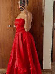 Vintage Ball Gown Strapless Red Tea Length Prom Dresses Evening Gowns HZ1024