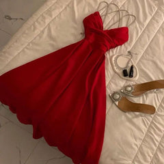 Modest A Line Spaghetti Straps Red Prom Dresses Evening Dress HZ1024