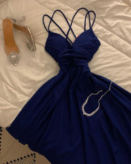Modest A Line Spaghetti Straps Royal Blue Prom Dresses Evening Dress HZ1024