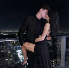 Sexy A Line Straps Black Long Backless Prom Dresses Evening Dress HZ1024