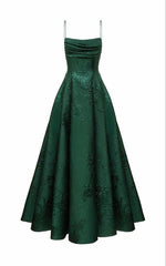 Elegant A line Dark Green Satin Long Prom Dresses Backless Evening Dress HZ1024