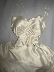 Elegant A Line Straps Ivory Satin Long Prom Dresses Evening Dress HZ1024