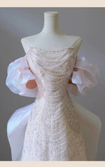 Elegant Off The Shoulder Light Pink Beaded Luxury Evening Dress Prom Dresses HZ1024