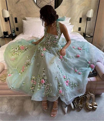 Classy Ball Gown Halter Light Blue Tulle Lace Prom Dresses Evening Dress HZ1024