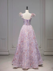 Elegant A line Square Neckline Sleeveless Floral Pink Tulle Party Dress Prom Dresses Evening Dress HZ1024