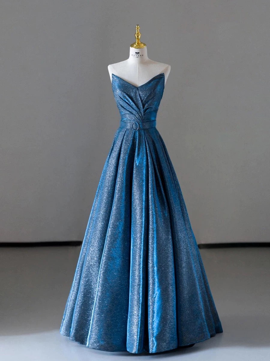 Elegant A line Sweetheart Blue Sequin Party Dress Prom Dresses Evening Dress HZ1024