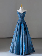 Elegant A line Sweetheart Blue Sequin Party Dress Prom Dresses Evening Dress HZ1024
