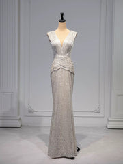 Elegant Mermaid V Neckline Sequin Party Dress Prom Dresses Evening Dress HZ1024