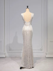 Elegant Mermaid V Neckline Sequin Party Dress Prom Dresses Evening Dress HZ1024