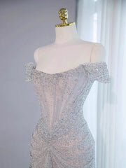 Sexy Mermaid Off The Shoulder Sequin Evening Dress Long Prom Dresses Party Dress With Beads HZ1024