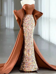 Sexy Mermaid Sweetheart Satin Evening Dress Long Prom Dresses Party Dress With Bow HZ1024