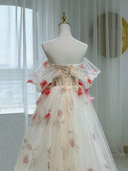 Elegant A-Line Off The Shoulder Flowers Tulle Long Prom Dress Evening Dress HZ1024