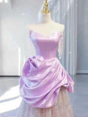 Elegant A line Off The Shoulder Pink Satin Ruffles Long Prom Dress Evening Dress HZ1024