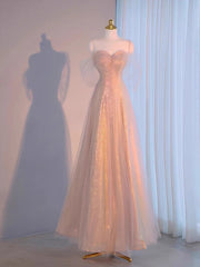 Elegant A Line Spaghetti Straps Pink Sequin Long Prom Dress Evening Dresses HZ1024