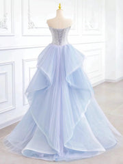 Elegant Mermaid Strapless Neckline Blue Sequin Long Prom Dress Evening Dresses HZ1024
