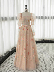 Elegant A Line Strapless Neckline Floral Lace Long Prom Dress Evening Dresses HZ1024