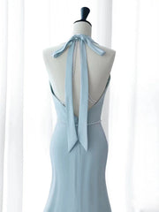 Elegant Mermaid V Neckline Blue Backless Pearls Long Prom Dress Evening Dresses HZ1024