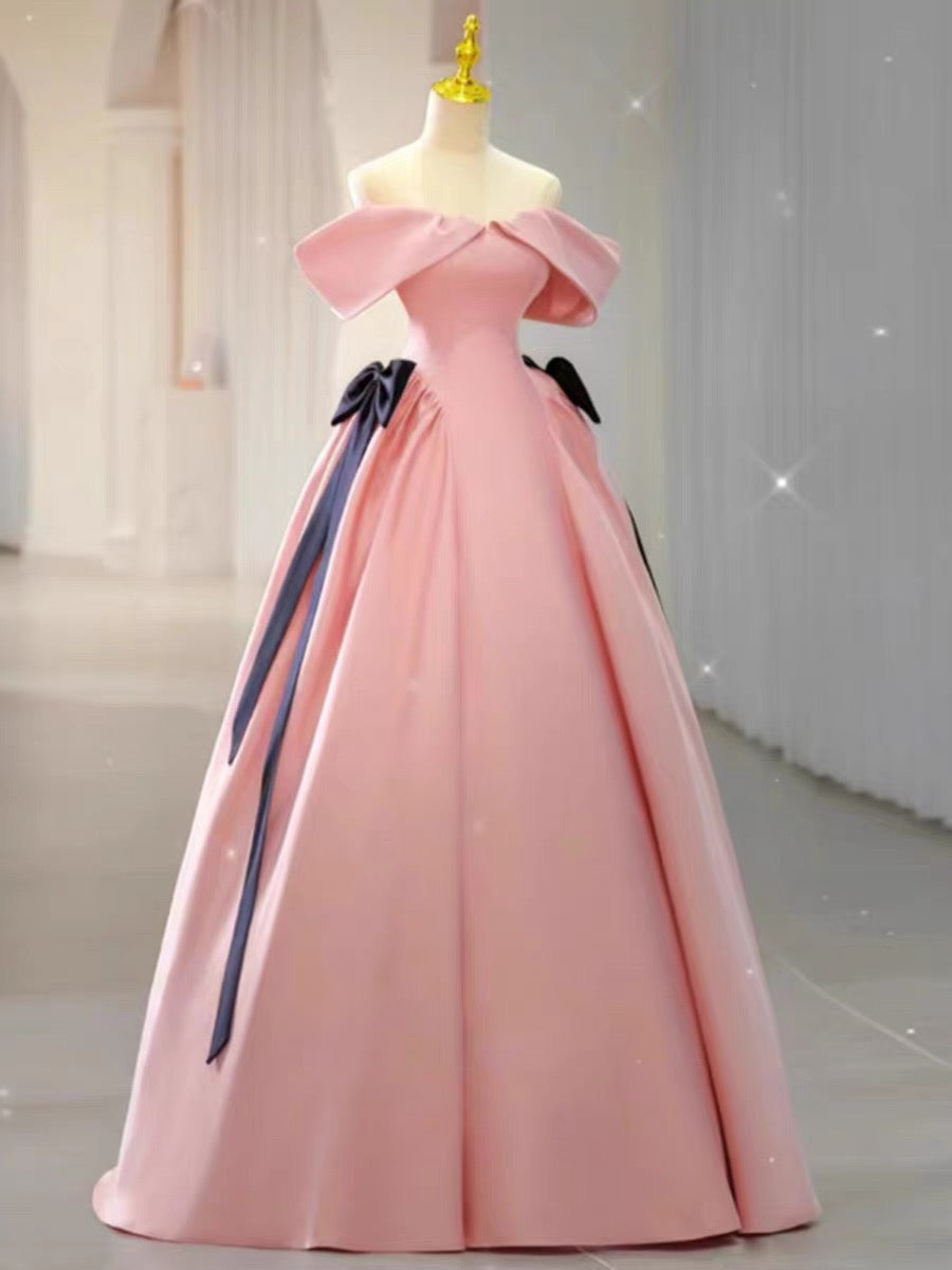 Elegant Ball Gown Off The Shoulder Pink Satin Long Prom Dress Evening Dresses HZ1024