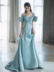 Pretty A Line Spaghetti Straps Light Sky Blue Satin Long Prom Dress Evening Dresses HZ1024
