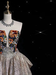 Pretty Ball Gown Strapless Floral Satin Long Prom Dress Evening Dresses With Bowknot HZ1024