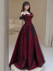 Sexy Ball Gown Off The Shoulder Red Tulle Long Prom Dresses Evening Dress HZ1024