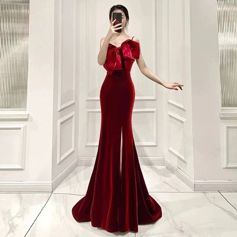 Elegant Mermaid Spaghetti Straps Burgundy Long Prom Dress Evening Dresses HZ1024