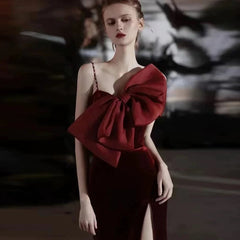 Elegant Mermaid Spaghetti Straps Burgundy Long Prom Dress Evening Dresses HZ1024
