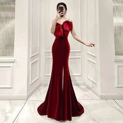 Elegant Mermaid Spaghetti Straps Burgundy Long Prom Dress Evening Dresses HZ1024