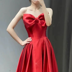 Elegant A line Sweetheart Red Satin Long Prom Dress Evening Dresses HZ1024