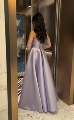 Classy Sheath Strapless Long Sleeves Lilac Long Satin Party Dress Prom Dresses Evening Dress HZ1024