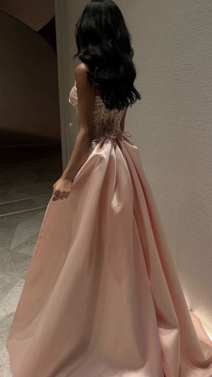 Classy A Line Strapless Pink Long Satin Party Dress Prom Dresses Evening Dress HZ1024
